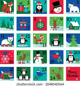 Christmas Advent Calendar with Penguin, Fox, Polar Bears