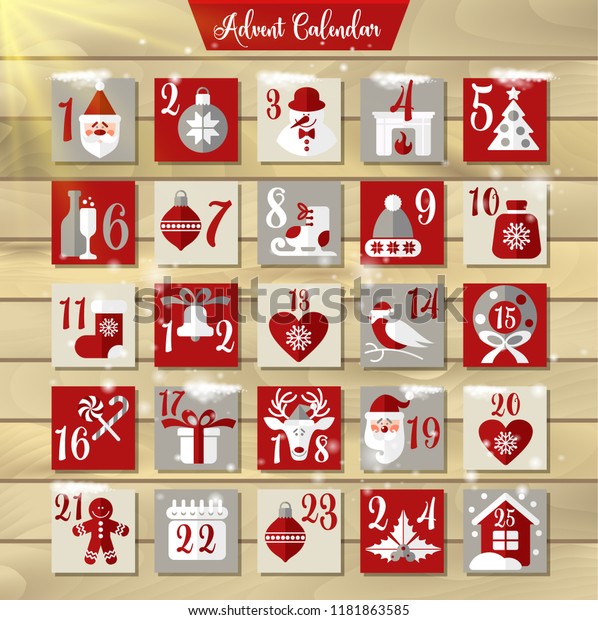 クリスマス降臨のカレンダーまたはポスター 冬の休日のデザインエレメント カウントダウンカレンダー のベクター画像素材 ロイヤリティフリー