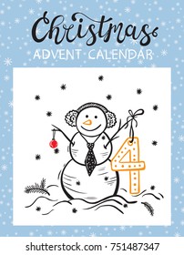 Christmas Advent Calendar Printable card. Tear-Off Calendar Page. December Day 4 