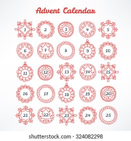 Christmas Advent Calendar with red contour frames