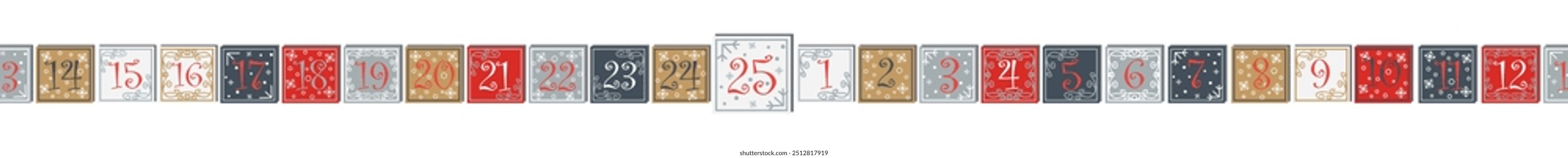 Weihnachten Advent Kalender nahtlose Muster. Horizontaler nahtloser Banner
