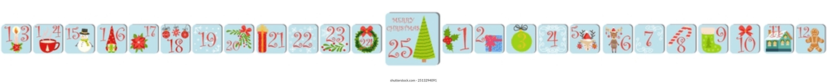 Patrón sin fisuras del calendario de Navidades de Adviento. Horizontal Anuncio sin costuras