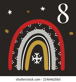 Christmas Advent Calendar square ready made card. Hand drawn vector illustration with winter holidays christmas elements, Christmas card