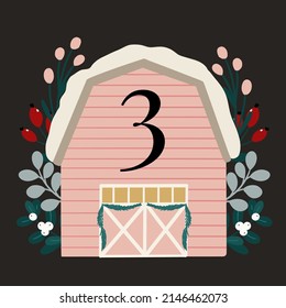 Christmas Advent Calendar square ready made card. Hand drawn vector illustration with winter holidays christmas elements, Christmas card