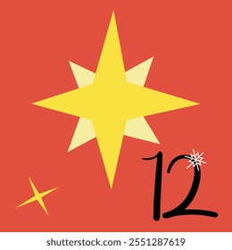 Calendário do advento do Natal com estrela de Natal no fundo vermelho. dia 12 de dezembro. Ilustração em plano vetorial