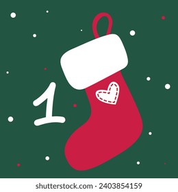 Christmas advent calendar in the style of minimalism, flat lay. Day 1. Santa's boot on a pink background