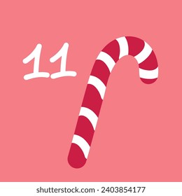 Christmas advent calendar in the style of minimalism, flat lay. Day 11 with a Christmas lollipop