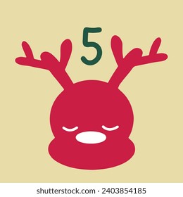 Christmas advent calendar in the style of minimalism, flat lay. Day 5 with pink silhouette of deer