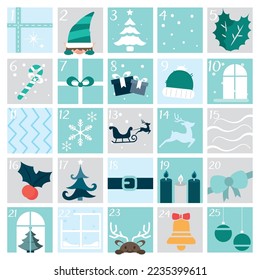 Christmas advent calendar with traditional objects Vector