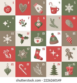 Christmas advent calendar. Vector illustration in flat style