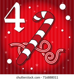 Christmas advent holiday calendar banner. Sweet candy, snowflakes on red gradient background with stars. Cartoon style. Vector illustration