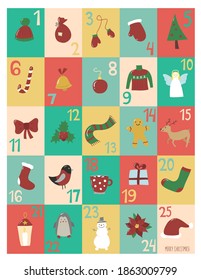 Christmas advent-calendar. Funny for kids. Just print and fun!