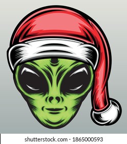 Christmas alien illustration. Premium vector