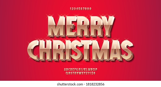 Christmas alphabet 3D gold luxury style trendy typography for party poster, greeting card, invitation, flyer, motion, video, t shirt, digital, book, animation, holiday banner, printing. Vector font