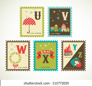 Christmas alphabet with cute xmas icons