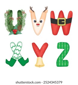 Christmas alphabet font U-Z illustration