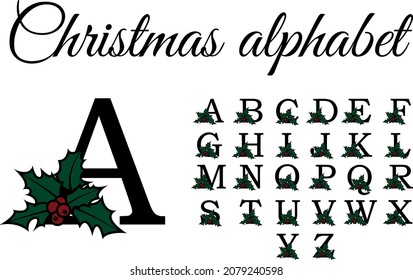 Christmas Alphabet, Holly Berries Monogram, Christmas Letters, Christmas Font, Xmas Initials, Ugly Christmas Sweater Design, Winter, Holidays