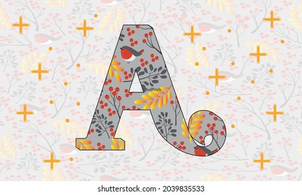 Christmas alphabet letter a.uppercase letters. Christmas style font, Xmas typeface. Vector flat style illustration
