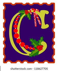 Christmas Alphabet Letter C, Vector Version