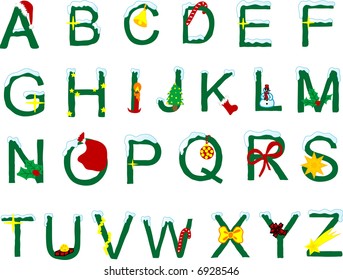 Christmas alphabet on the white background