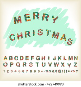 Christmas alphabet set design, vector illustration