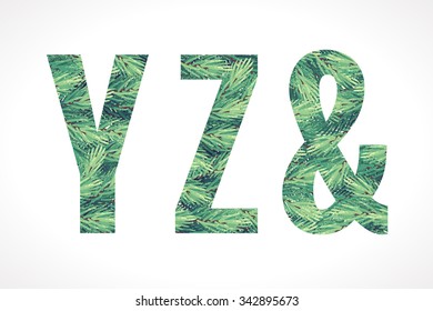 Christmas alphabet set. Retro fir branches letters Y, Z, ampersand