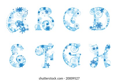 Christmas alphabet with snowflakes