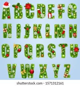 Christmas Alphabet With Christmas Toys Isolated Blue Background With Gradient Mesh, Vector Illustration