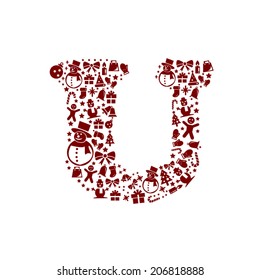 Christmas alphabet U on White Background