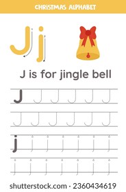 Christmas alphabet writing for preschool kids. Letter J is for jingle bell.