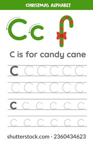 
Christmas alphabet writing for preschool kids. Letter c is for candy cane.