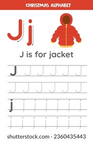 Christmas alphabet writing for preschool kids. Letter J is for jacket.