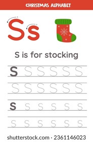 Christmas alphabet writing for preschool kids. Letter S is for stocking.