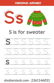 Christmas alphabet writing for preschool kids. Letter S is for sweater.