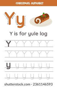 Christmas alphabet writing for preschool kids. Letter y is for yule log.