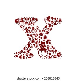 Christmas alphabet X on White Background