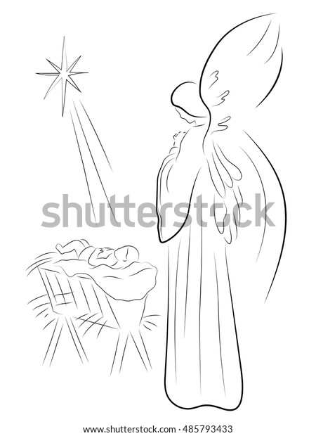 Christmas Angel Baby Jesus Pencil Drawing Stock Vector Royalty