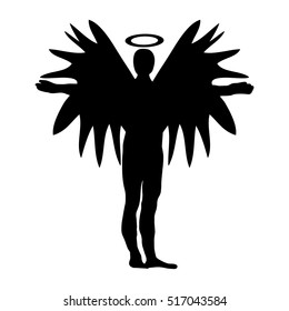 Christmas Angel Black Silhouette Icon Symbol Design. Vector Christmas illustration isolated on White background. Angel silhouette.
