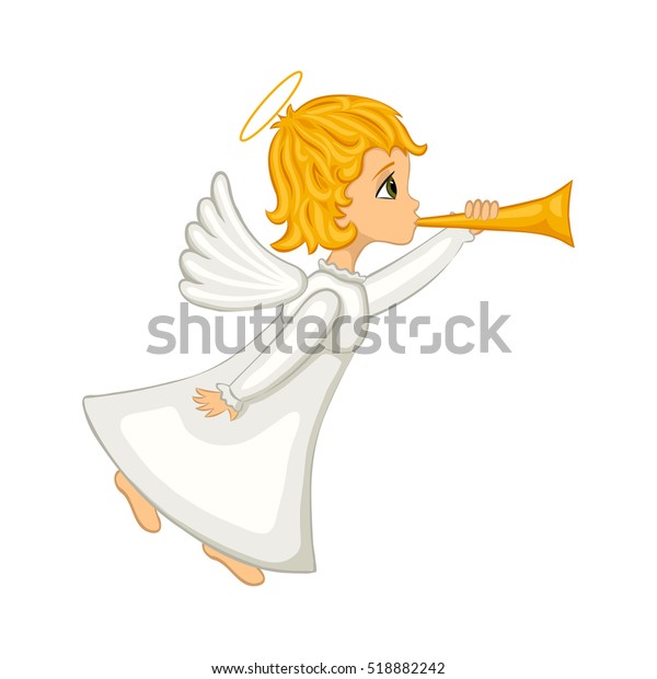 Christmas Angel Blowing Horn Isolated Cartoon Stock Vector (Royalty ...