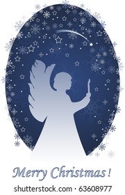 Christmas angel with a candle, greeting card