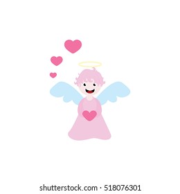 Christmas angel character with hearts
vector illustration