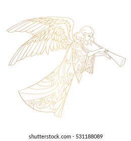 Christmas angel doodle gold lineart.