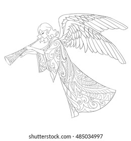 Christmas angel doodle lineart for coloring book.