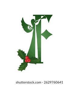 Christmas angel family monogram. Letter F on white background