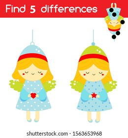 Christmas angel. Find the differences educational children game. Kids activity fun page. New Year theme holidays theme
