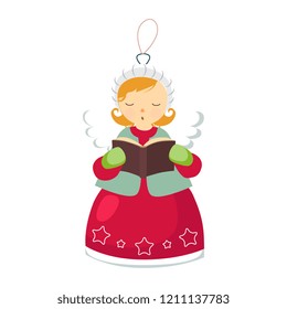 Christmas Angel Flying with a Magic Wand. Winter Vector