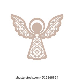 Christmas angel with geometric pattern. Laser Cutting template for greeting cards, envelopes, invitations, interior elements. Vector xmas paper cutting ornamental panel. Die cut card.