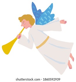 Christmas angel. The glorification of Jesus Christ on the night before Christmas. Isolated vector graphic, Vector illustration Design for Christmas Card or Invitation, greetings, with space for text.