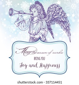 Christmas angel greeting card with frame for text