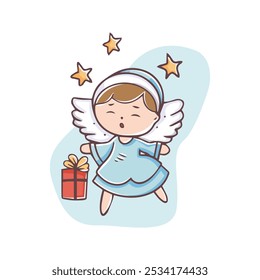 Christmas Angel with Halo and Wings. Charming vector of a Christmas angel with wings and halo, perfect for festive holiday designs